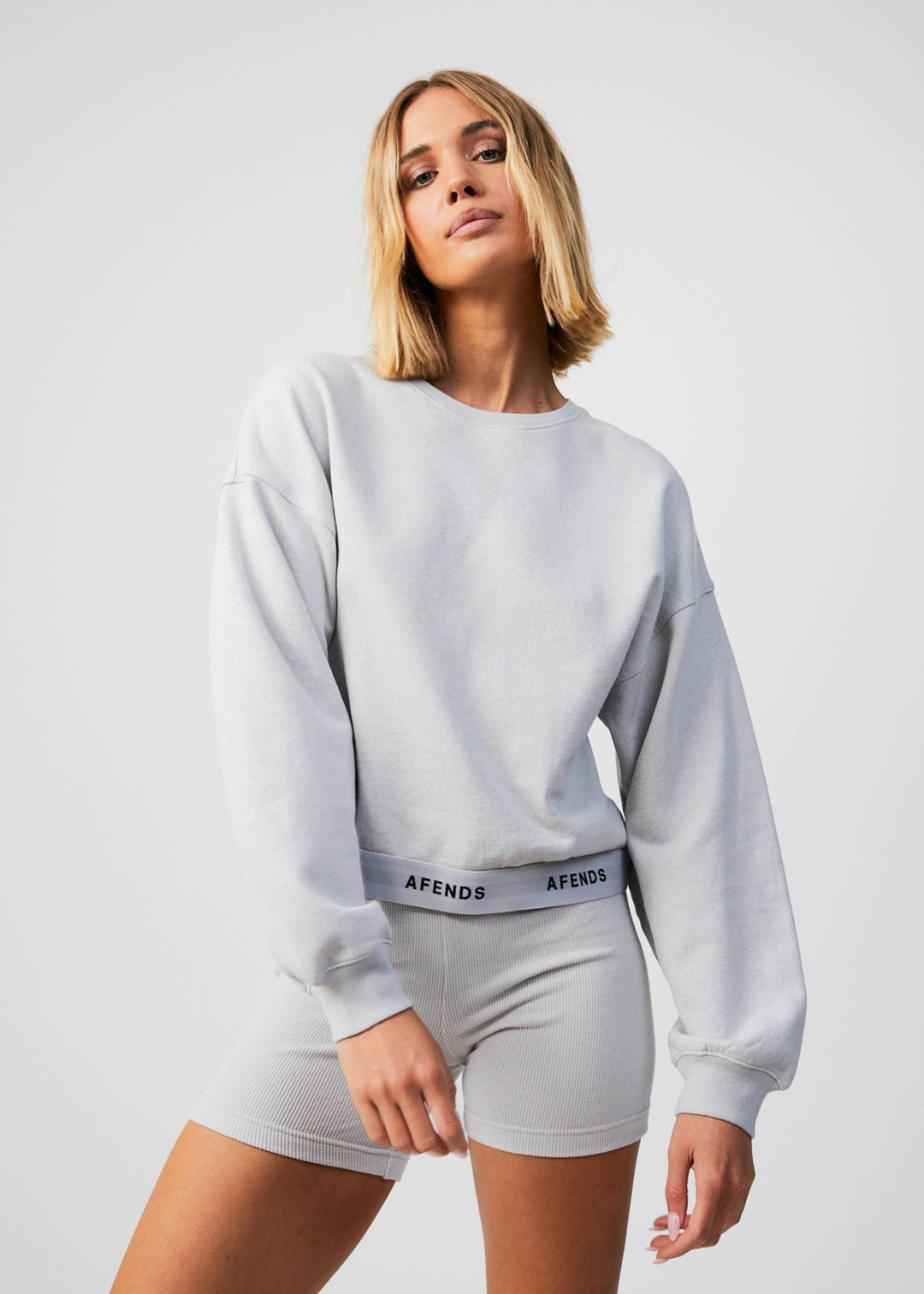 AFENDS Womens Rise - Cropped Crew Neck Jumper - Smoke 