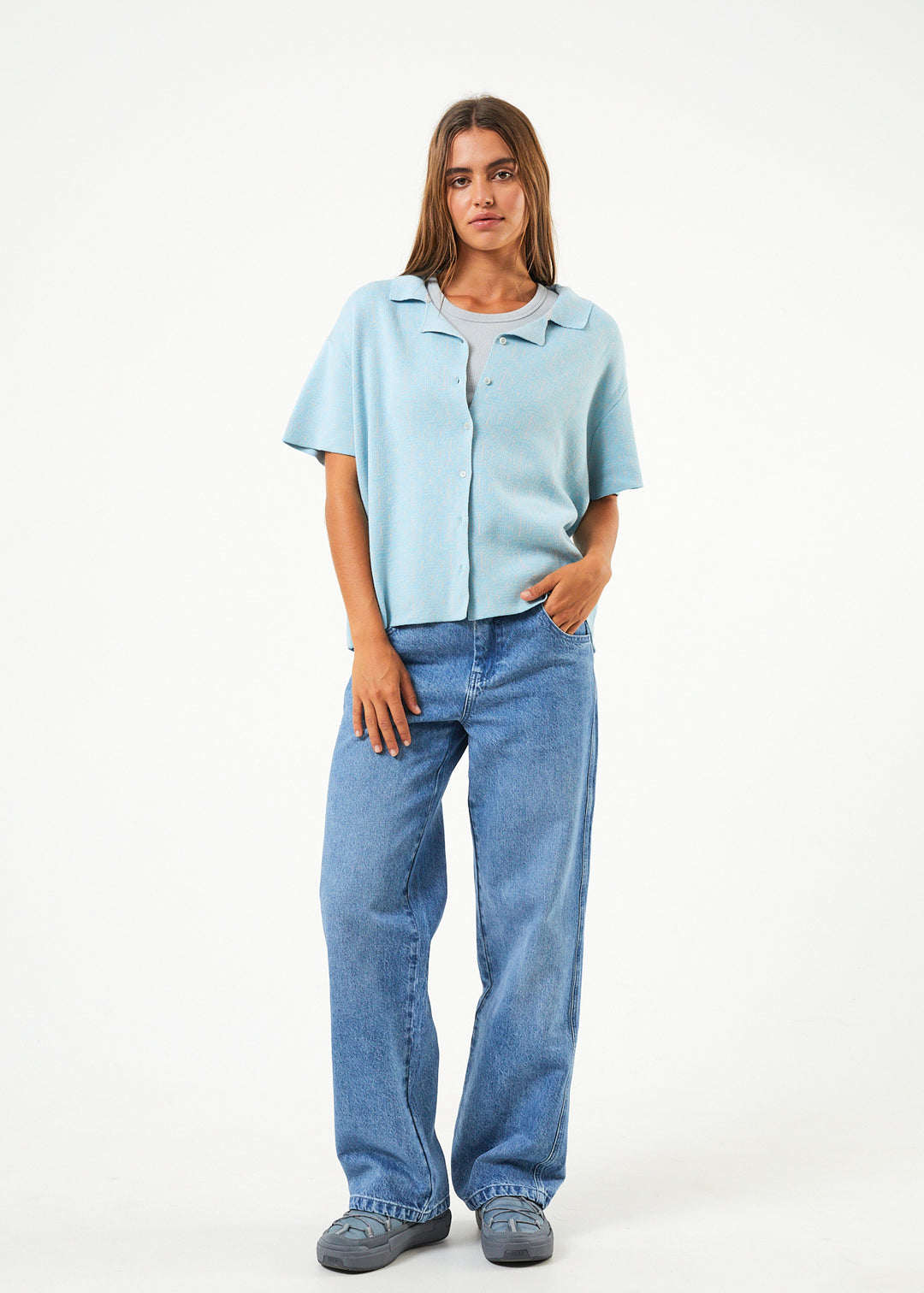 AFENDS Womens Samia - Knit Shirt - Sky Blue 