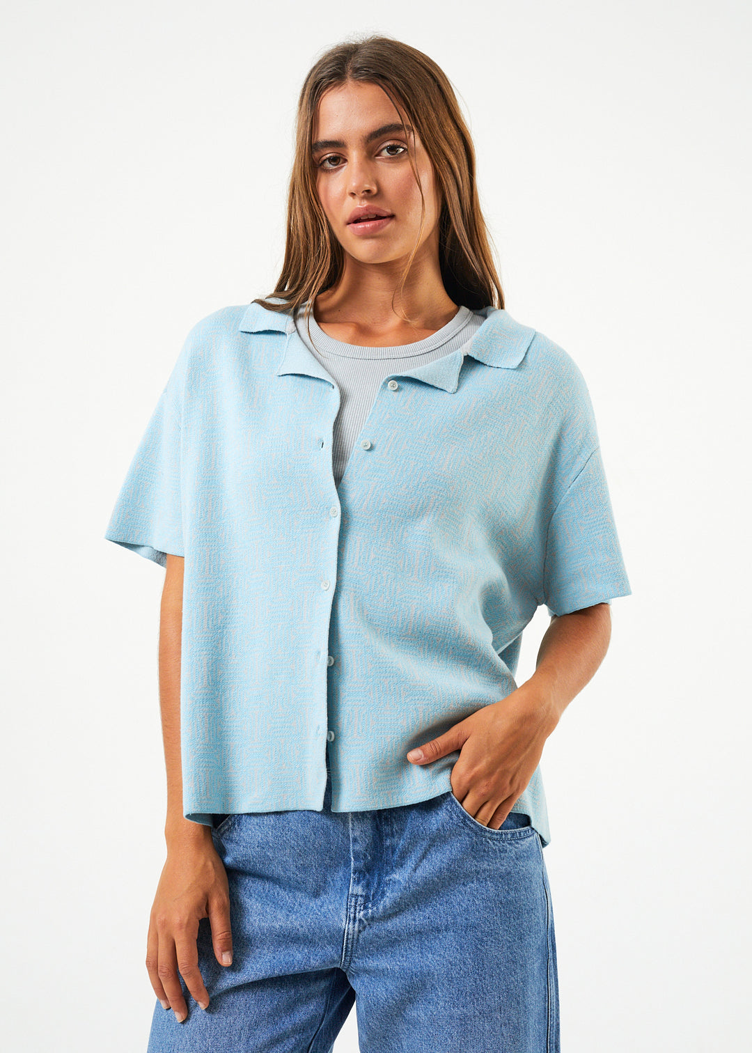 AFENDS Womens Samia - Knit Shirt - Sky Blue W226102-SKB-XS