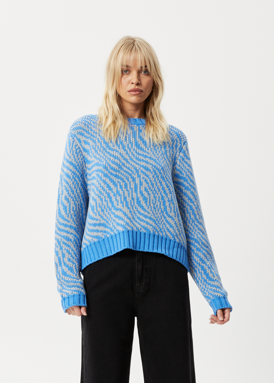 AFENDS Womens Shadows - Knitted Crew Neck Jumper - Arctic 