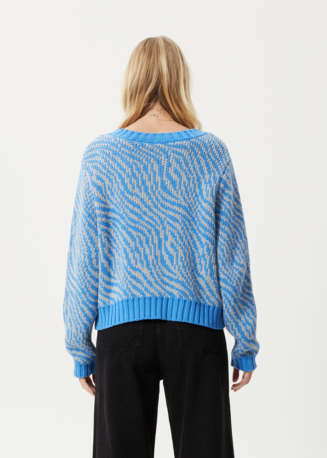 AFENDS Womens Shadows - Knitted Crew Neck Jumper - Arctic 