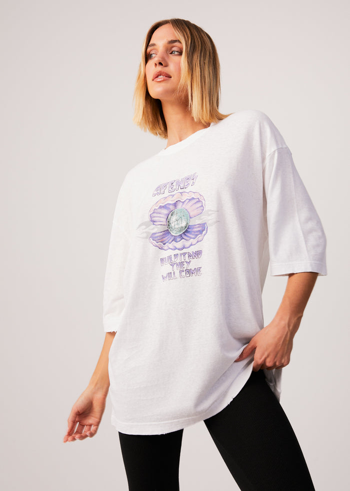 Afends Womens Shell - Hemp Oversized Graphic T-Shirt - White 