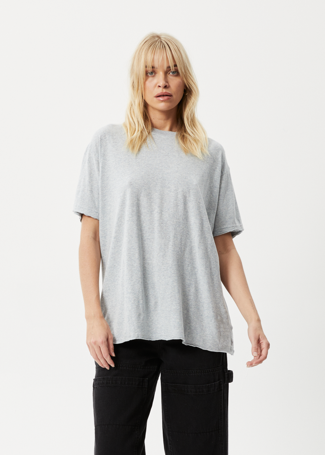 AFENDS Womens Slay - Oversized Tee - Shadow Grey Marle 