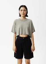Afends Womens Slay Cropped - Hemp Oversized T-Shirt - Olive - Afends womens slay cropped   hemp oversized t shirt   olive 