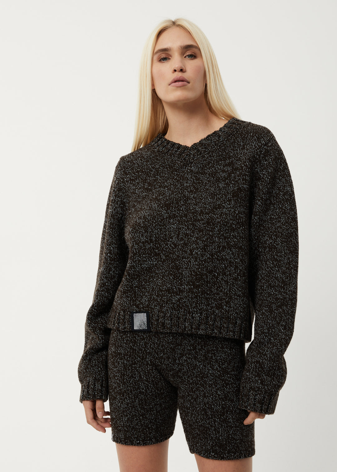 AFENDS Womens Solace - Knitted V-Neck Jumper - Coffee 