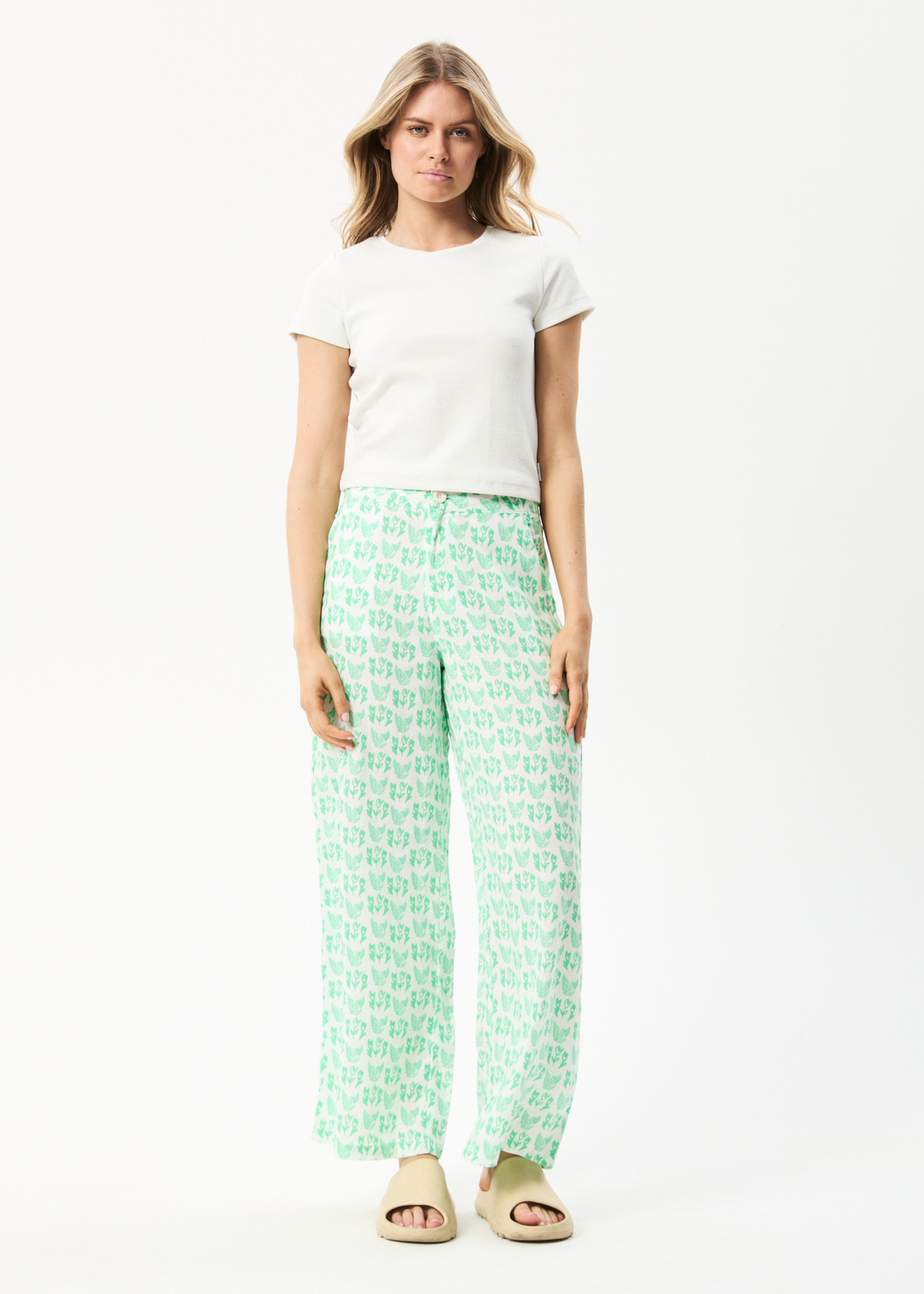 AFENDS Womens Swan Sienna - Wide Leg Pants - Lime Green 