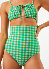 Afends Womens Tully - Recycled Tie One Piece Swimsuit - Forest Check - Afends womens tully   recycled tie one piece swimsuit   forest check 