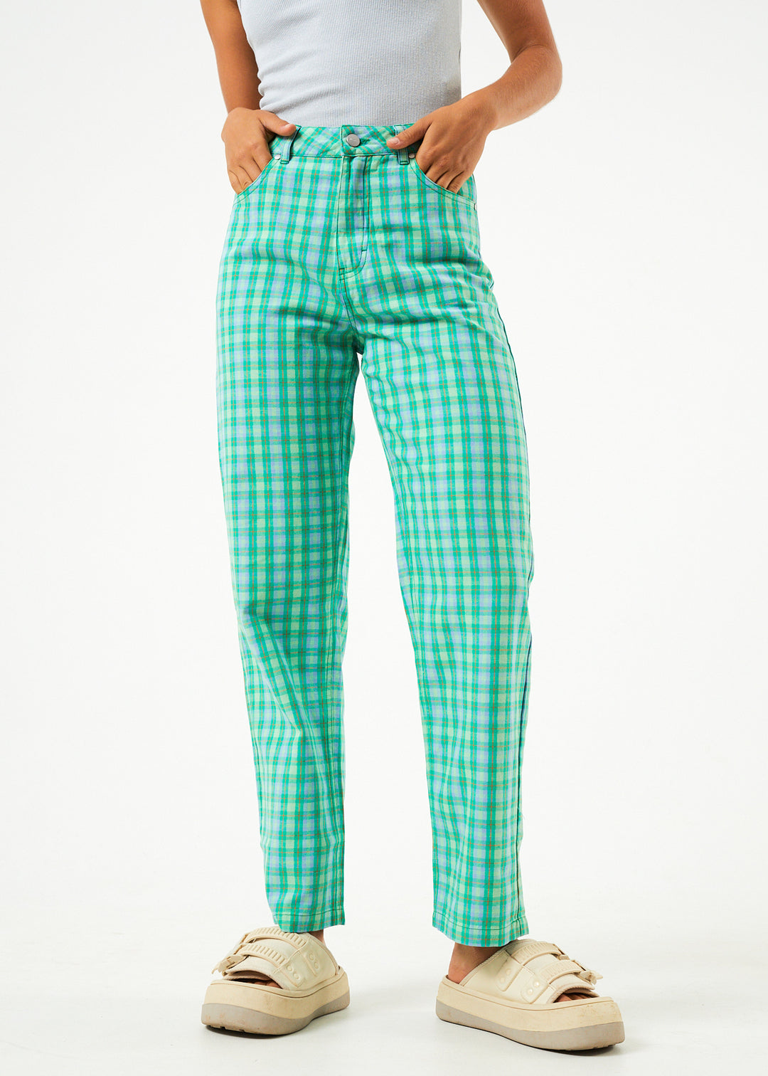 AFENDS Womens Tully Shelby - Check Wide Leg Pants - Forest Check 