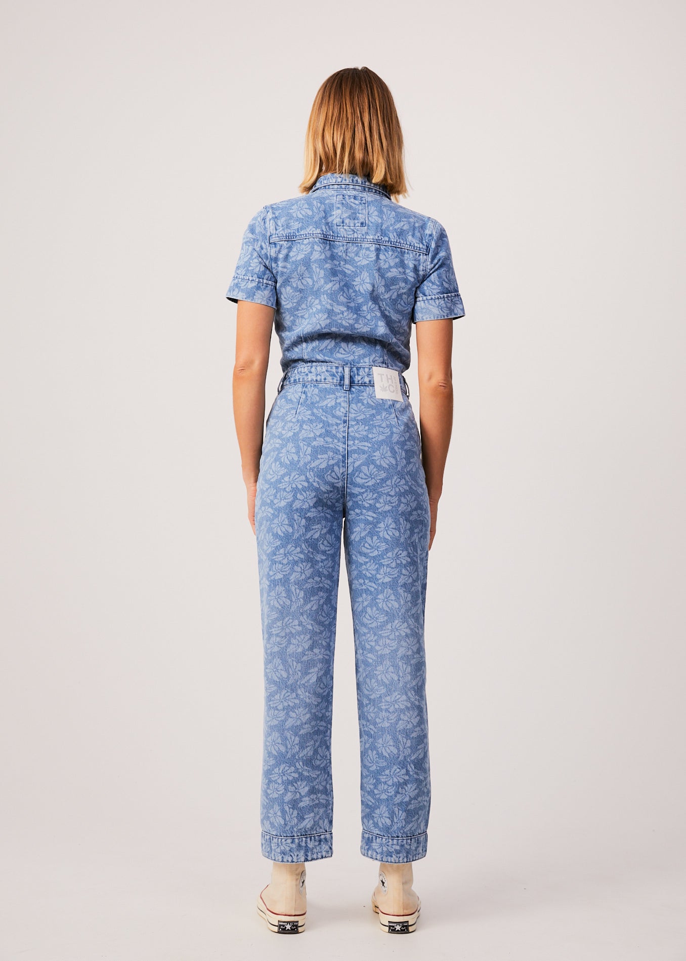 Zuri - Women's Hemp Denim Floral Jumpsuit - Floral Blue - Afends AU.