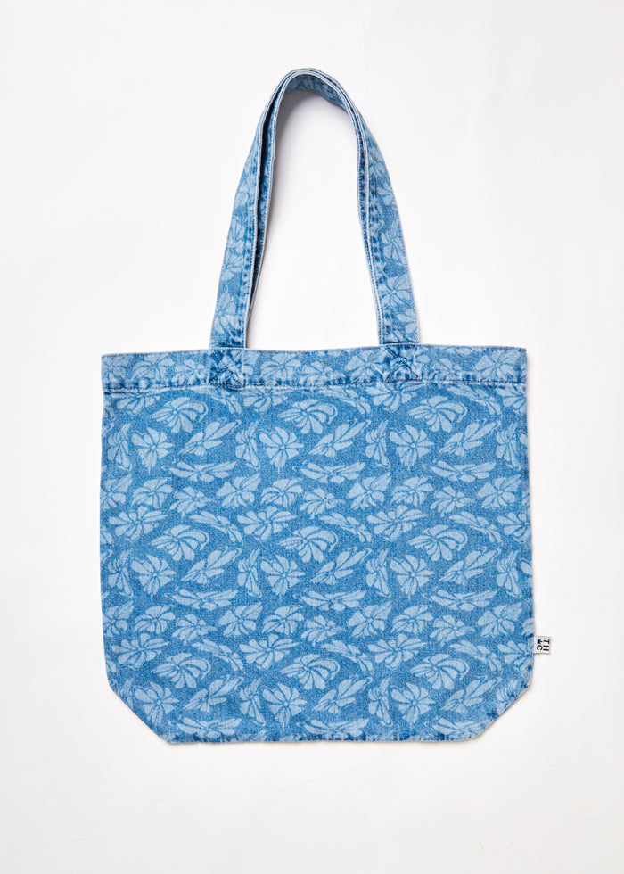 Afends Unisex Billie - Hemp Denim Floral Tote Bag - Floral Blue A224647-FLB-OS