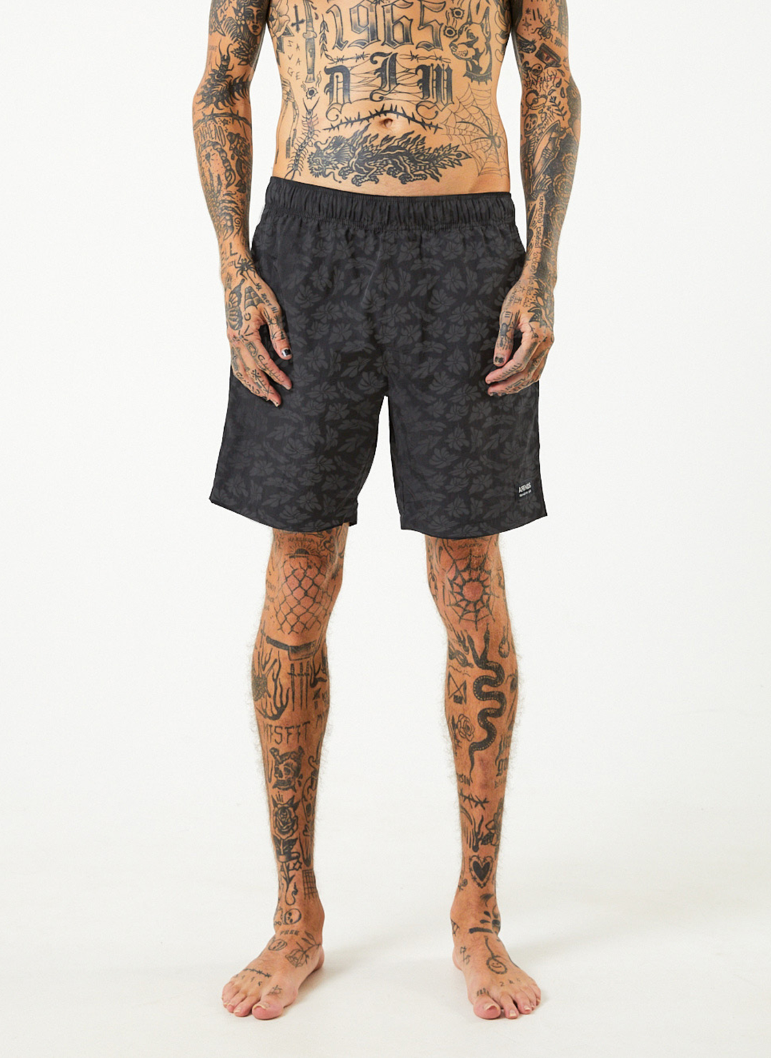 AFENDS Mens Baywatch Underworld - Elastic Waist Shorts - Black 