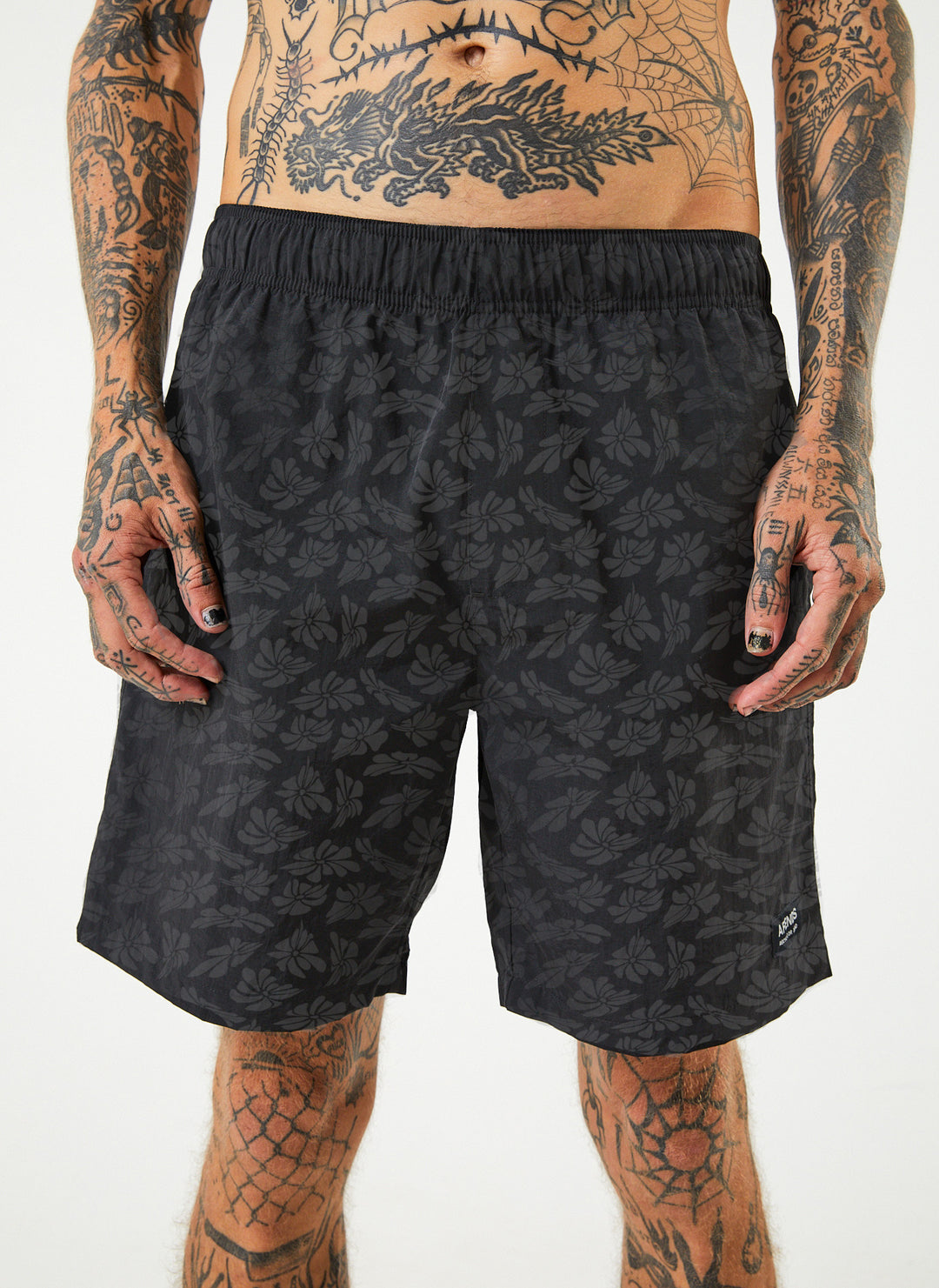 AFENDS Mens Baywatch Underworld - Elastic Waist Shorts - Black 