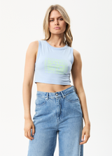 Afends Womens To Grow - Recycled Cropped Graphic Tank - Powder Blue - Afends womens to grow   recycled cropped graphic tank   powder blue 