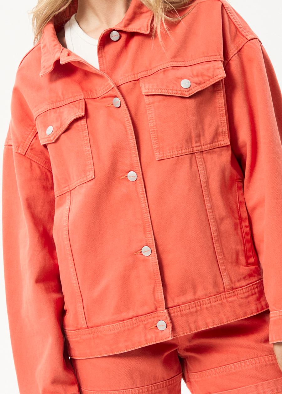 Faded red hot sale denim jacket