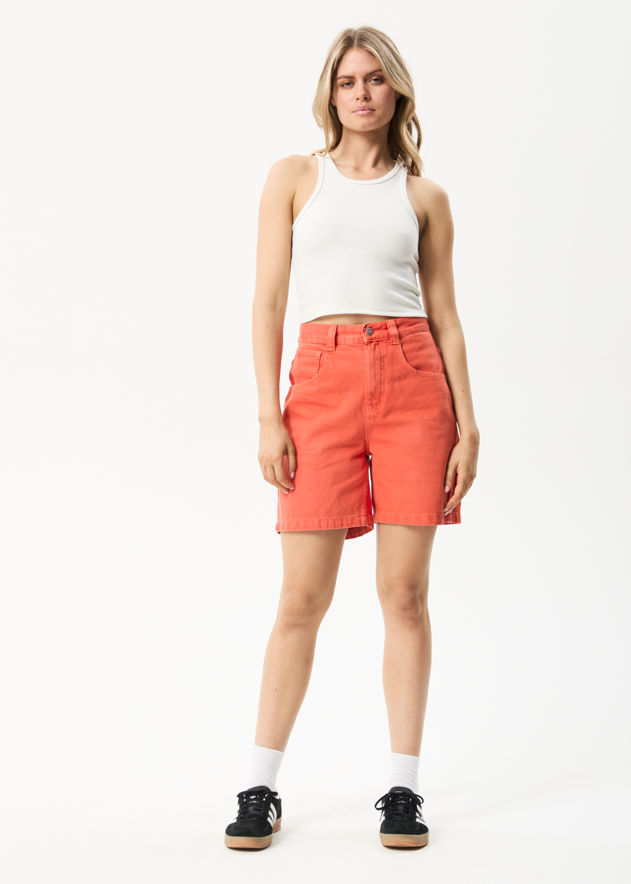 Orange jean top shorts womens