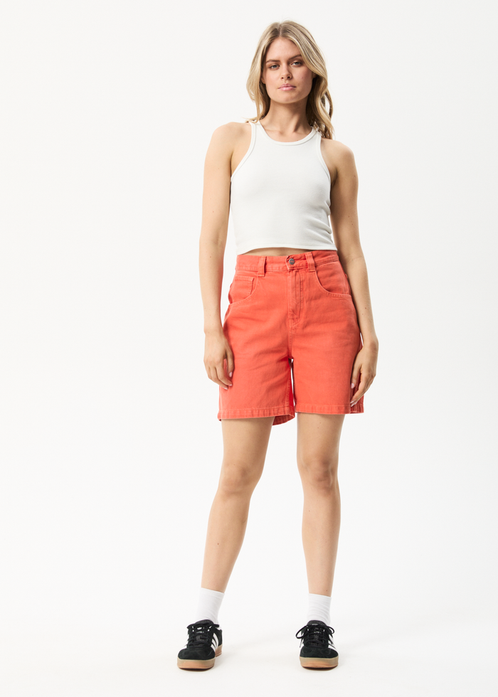 Afends Womens Emilie - Organic Denim Carpenter Shorts - Faded Orange 