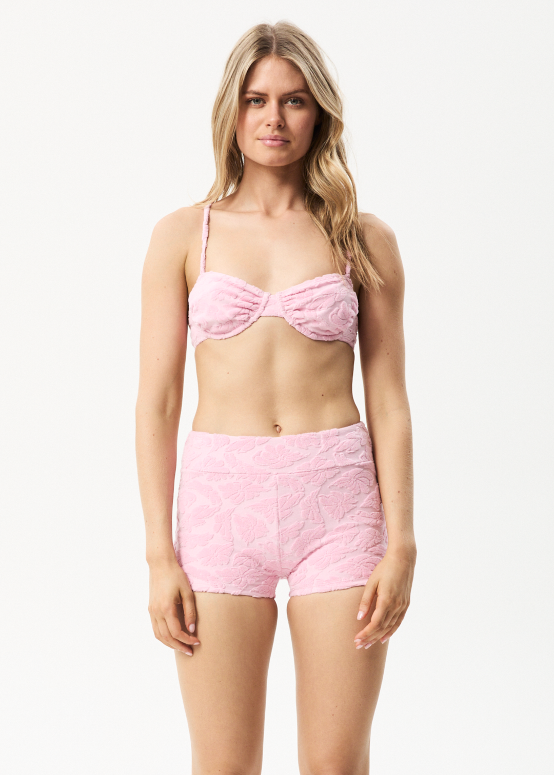 AFENDS Womens Rhye Terry Booty Short Bikini Bottoms Powder Pink