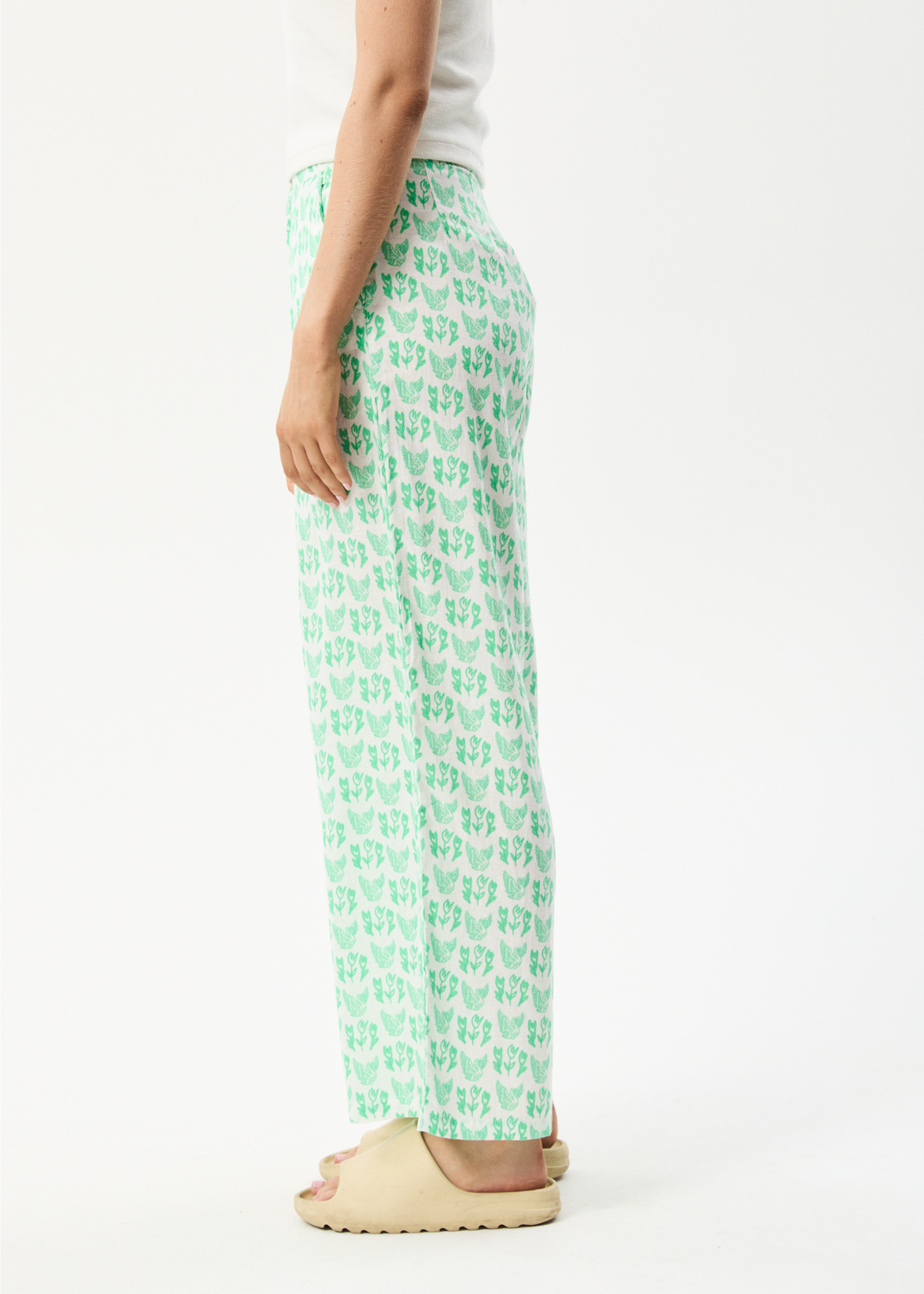 AFENDS Womens Swan Sienna - Wide Leg Pants - Lime Green 