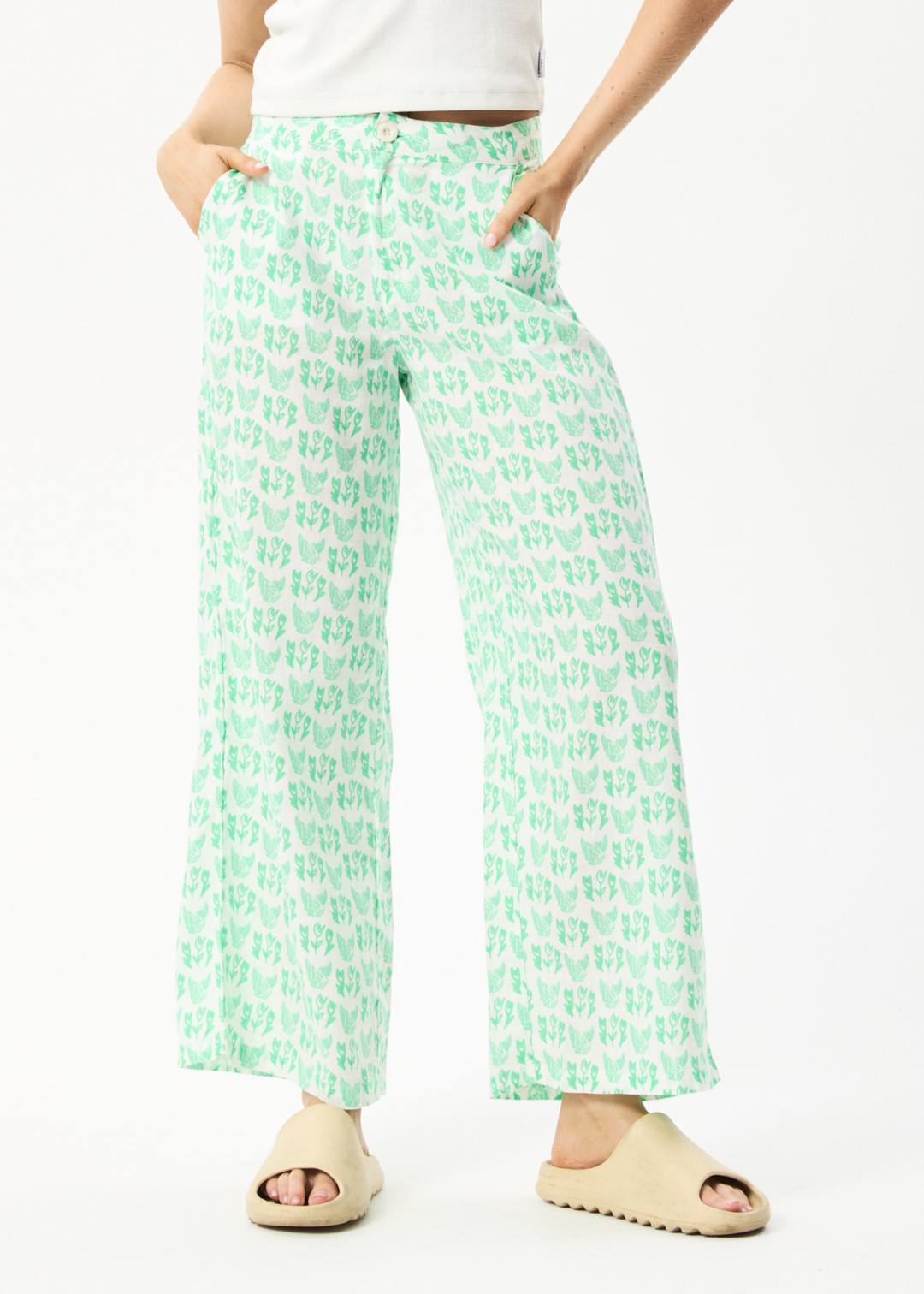 AFENDS Womens Swan Sienna - Wide Leg Pants - Lime Green 