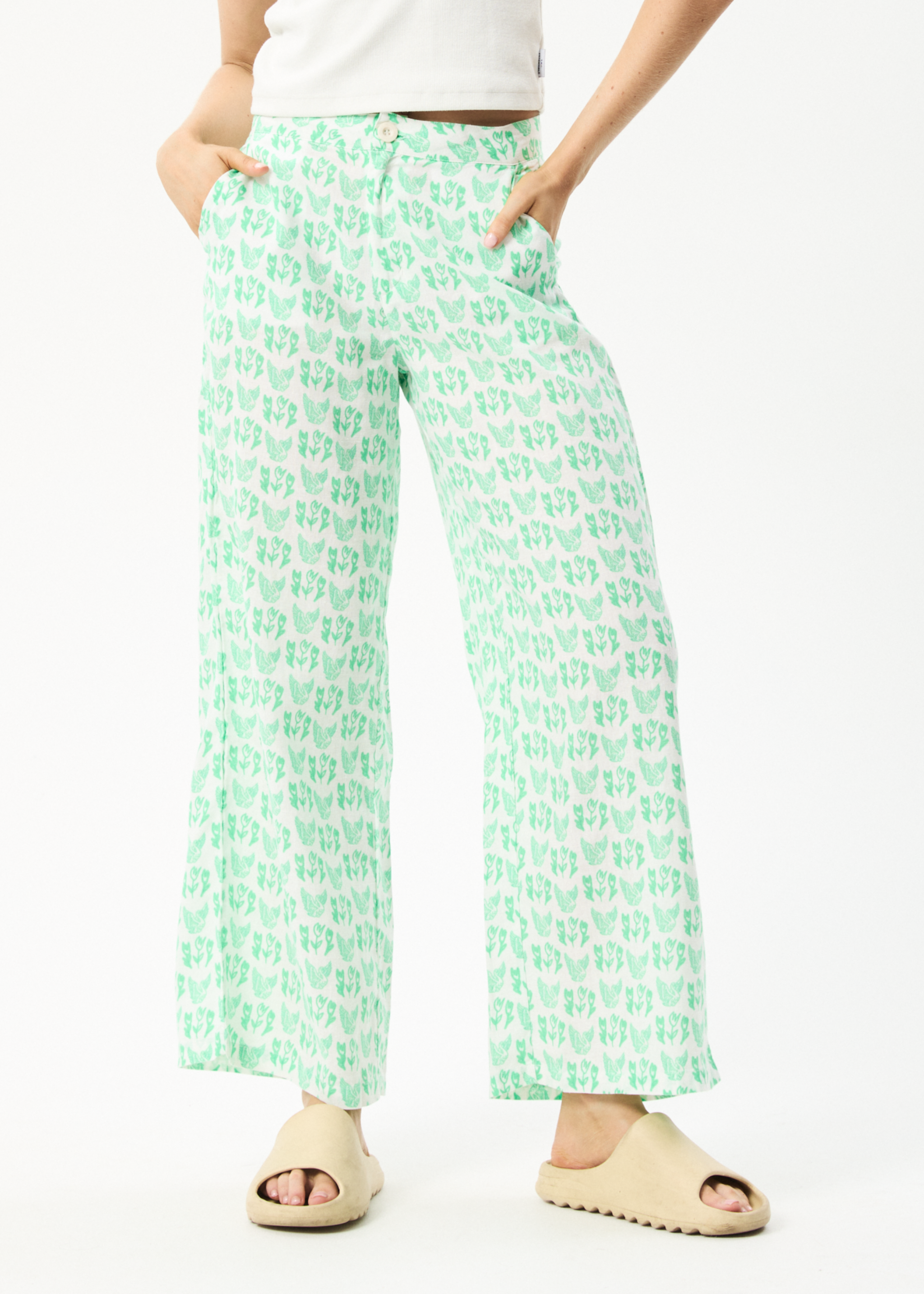 AFENDS Womens Swan Sienna - Wide Leg Pant - Lime Green