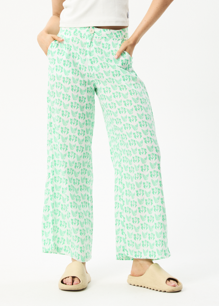 Afends Womens Swan Sienna - Hemp Wide Leg Pants - Lime Green 