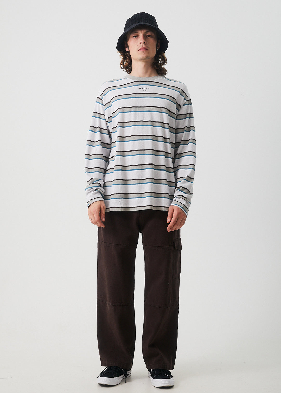 AFENDS Mens THC - Hemp Stripe Long Sleeve Tee - Desert 