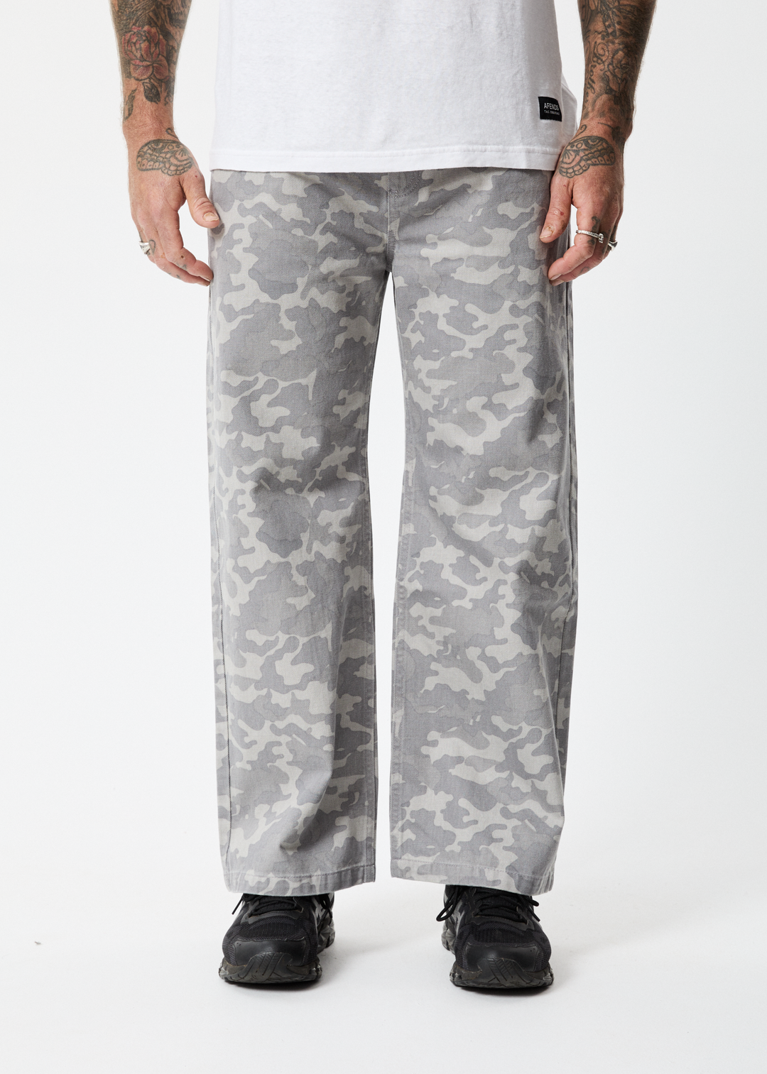 AFENDS Mens Cadet Pablo - Organic Denim Baggy Jeans - Camo 