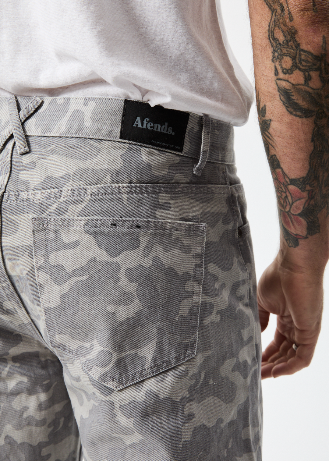 AFENDS Mens Cadet Pablo - Organic Denim Baggy Jeans - Camo 