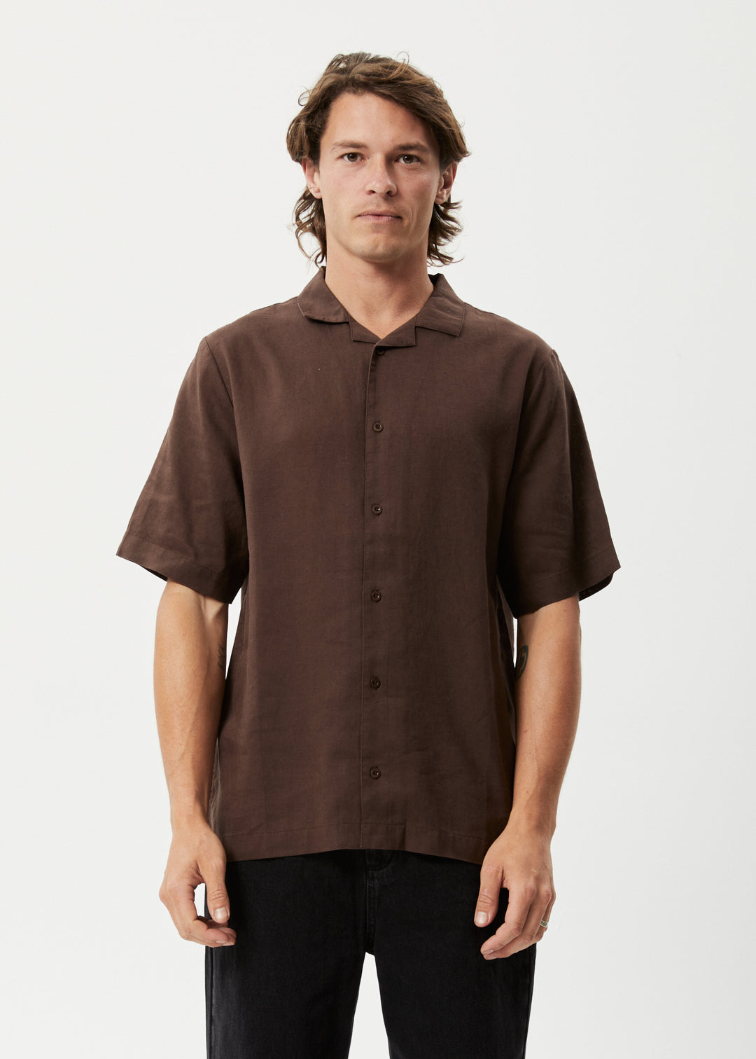 AFENDS Mens Daily - Cuban Shorts Sleeve Shirt - Earth 