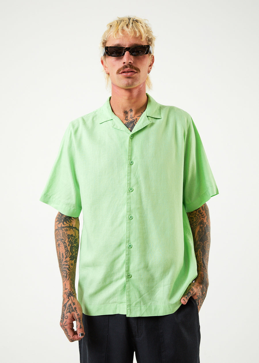 Afends Mens Daily - Hemp Cuban Short Sleeve Shirt - Lime Green - Afends AU.