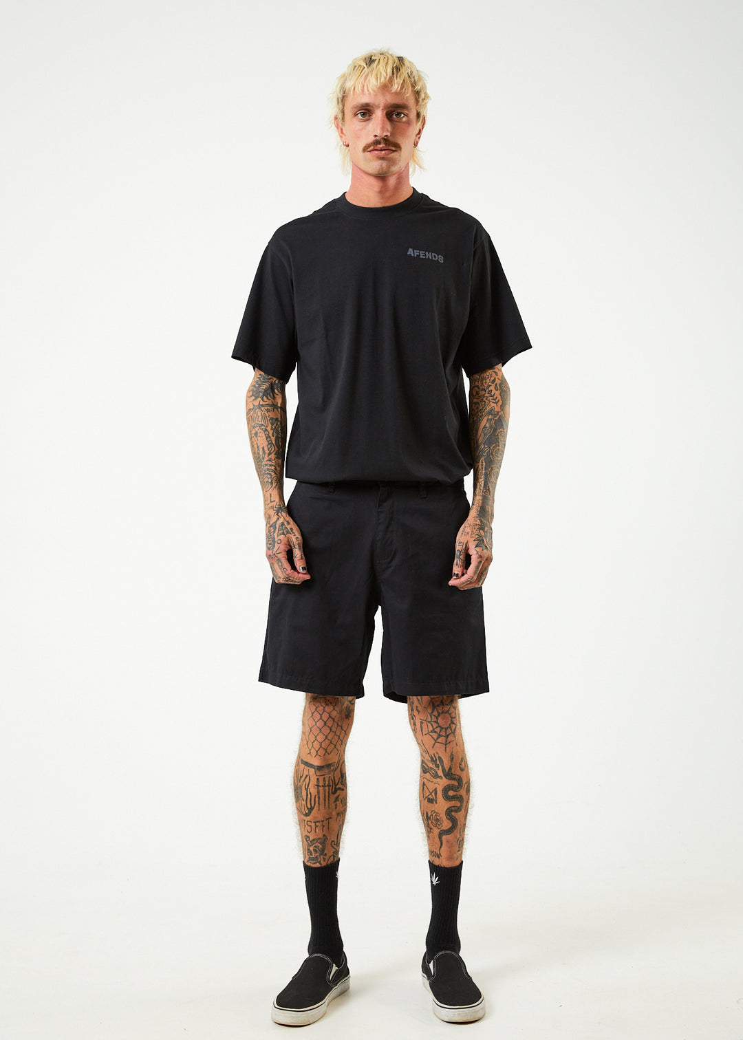 AFENDS Mens Ninety Twos - Chino Shorts - Black 