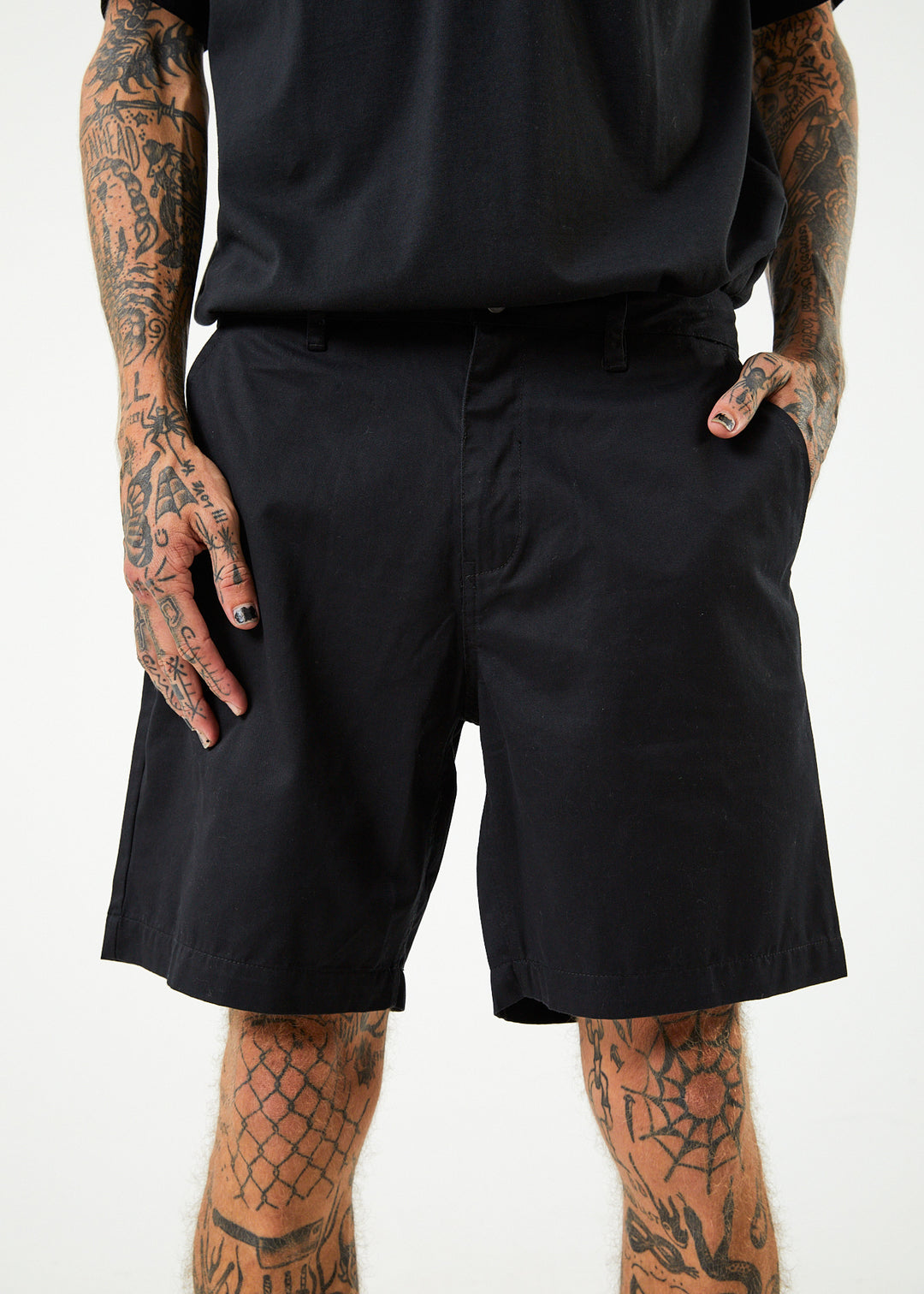 AFENDS Mens Ninety Twos - Chino Shorts - Black 