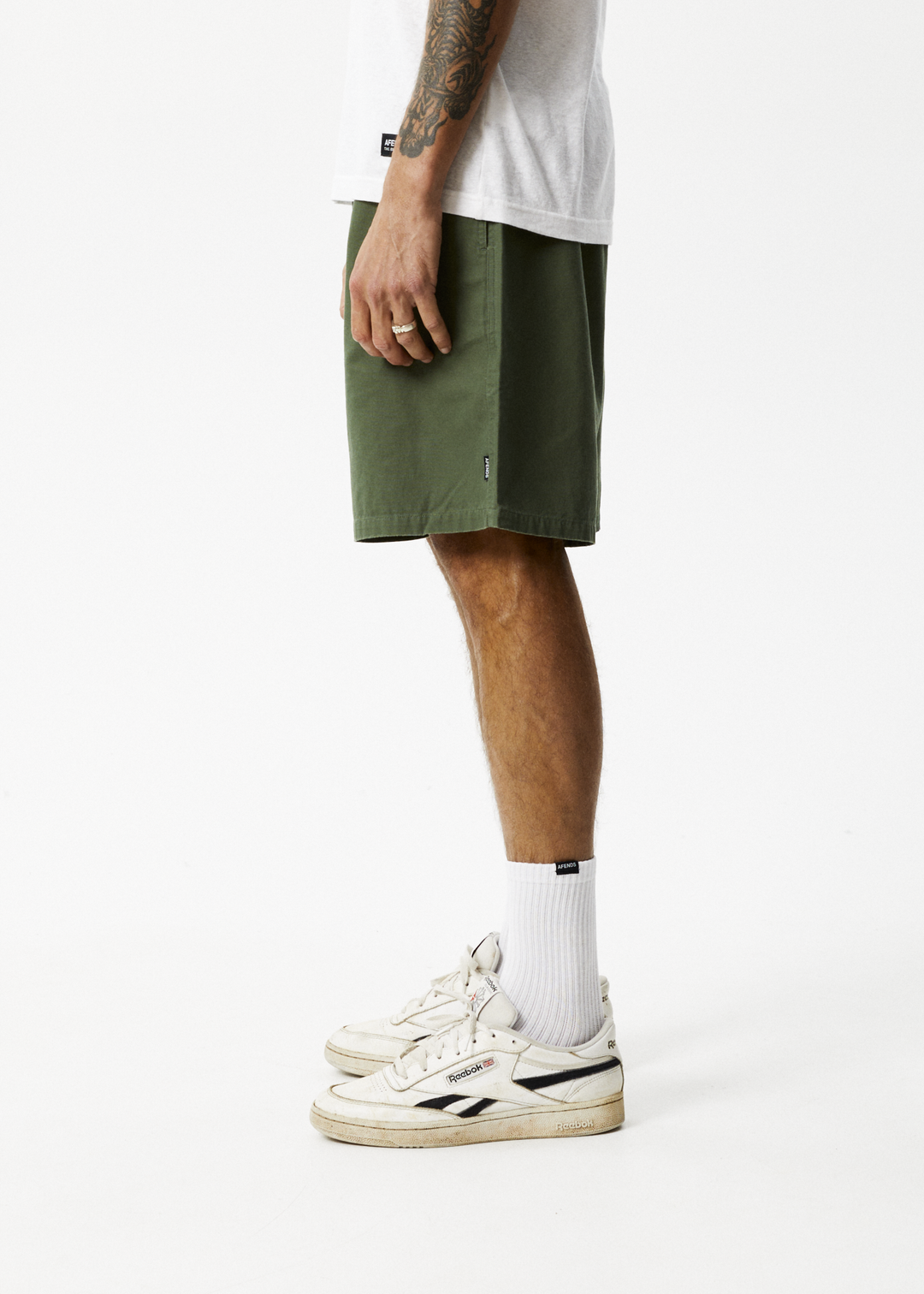 AFENDS Mens Ninety Eights - Baggy Elastic Waist Shorts - Cypress 