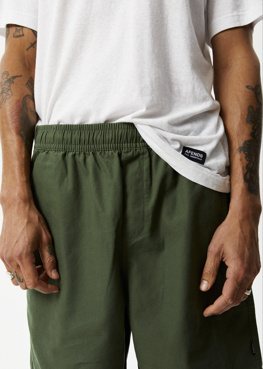 AFENDS Mens Ninety Eights - Baggy Elastic Waist Shorts - Cypress 