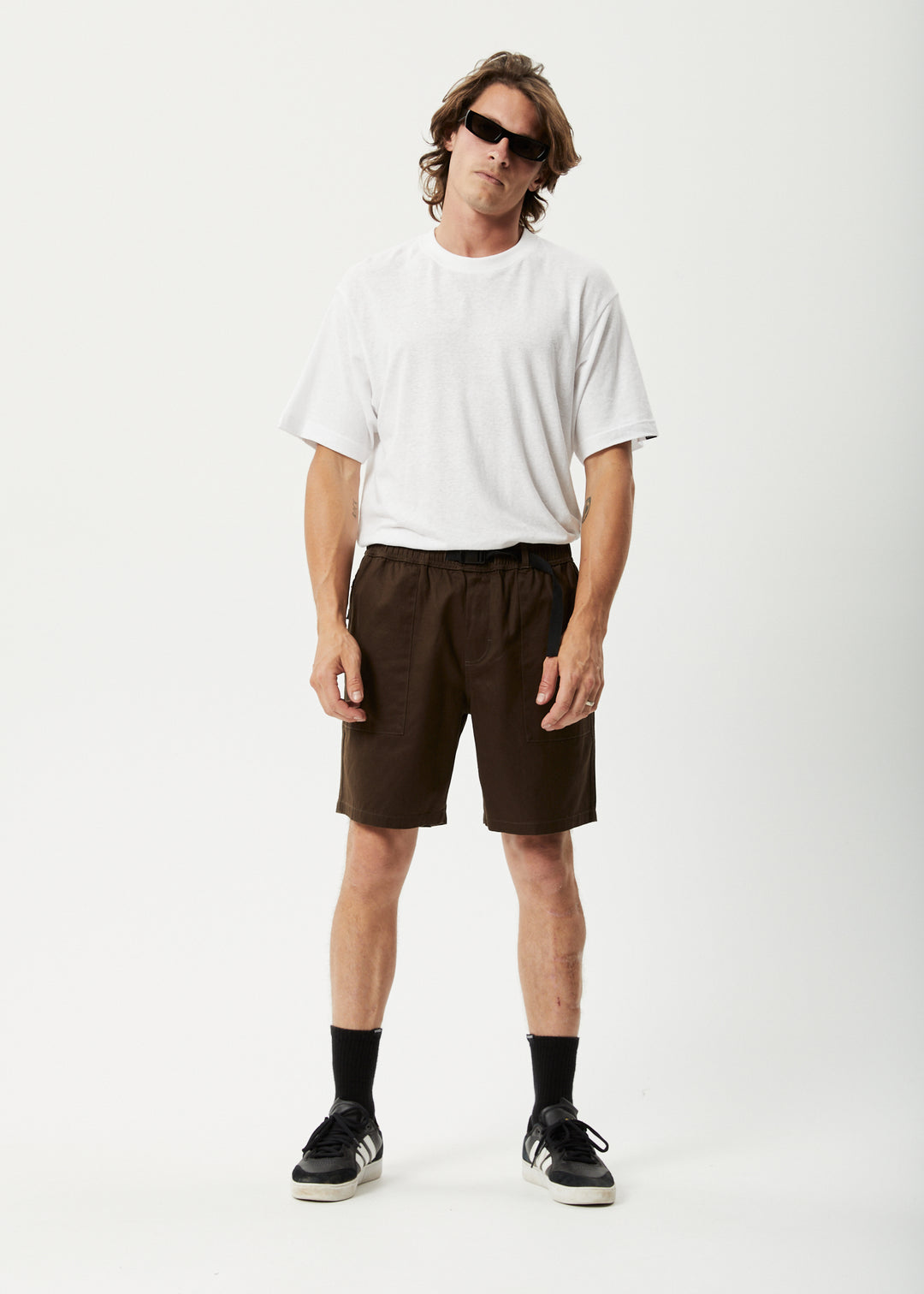 AFENDS Mens Cabal - Elastic Waist Shorts - Coffee 