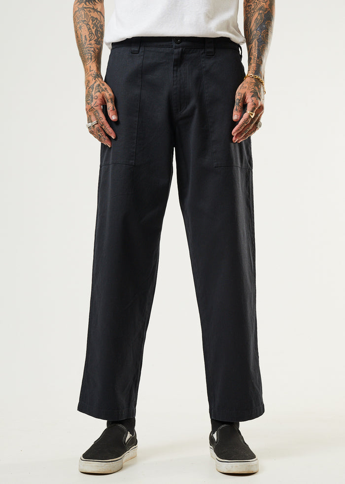 Afends Mens Chess Club - Hemp Relaxed Pants - Black 