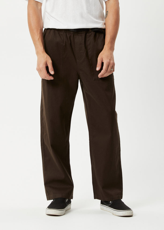 AFENDS Mens Cabal - Elastic Waist Relaxed Pants - Earth 