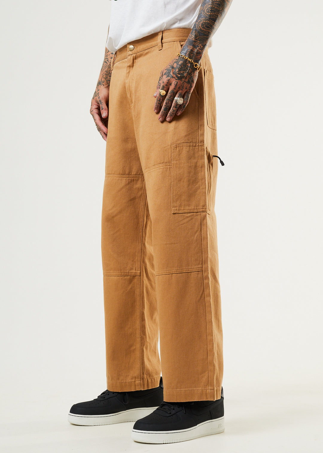 AFENDS Mens Richmond - Baggy Carpenter Pants - Chestnut 