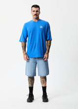 Afends Mens Rolled Up - Hemp Oversized T-Shirt - Electric Blue - Afends mens rolled up   hemp oversized t shirt   electric blue m221004 ebl xs