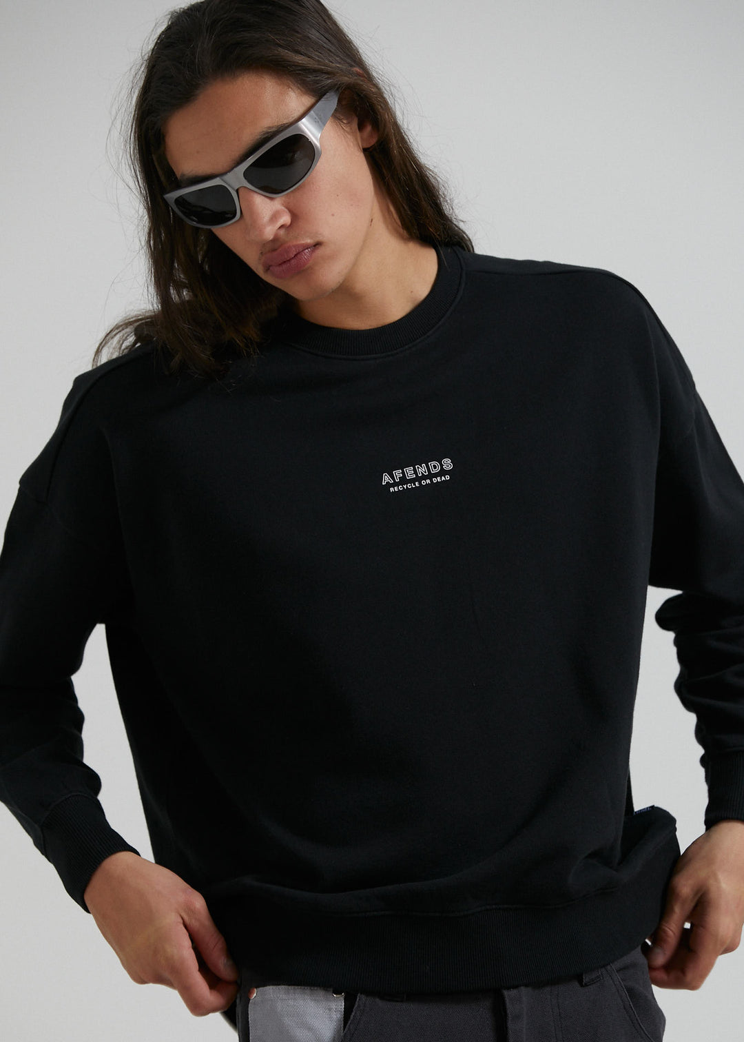 AFENDS Mens Credits - Crew Neck Jumper - Black 