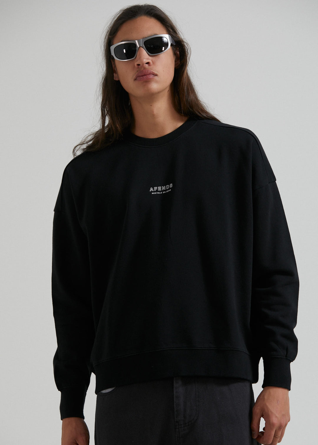 AFENDS Mens Credits - Crew Neck Jumper - Black M221502-BLK-XS