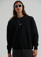 Afends Mens Credits - Recycled Crew Neck Jumper - Black - Afends mens credits   recycled crew neck jumper   black m221502 blk xs