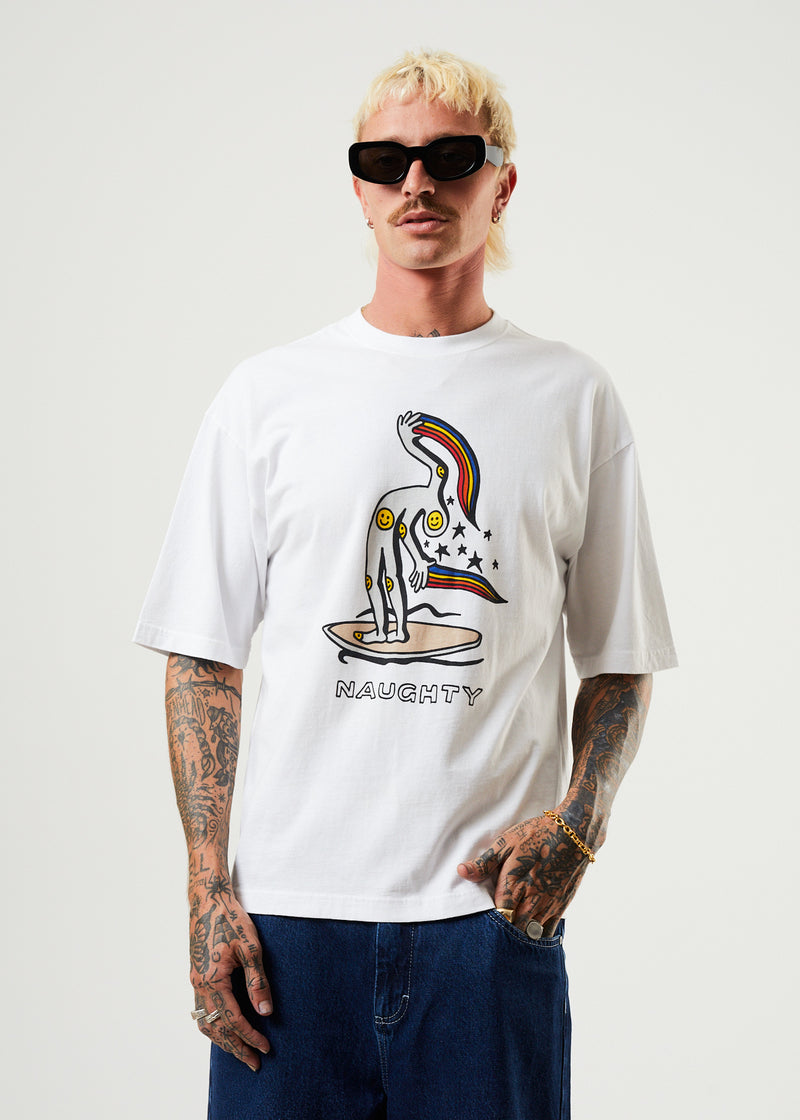 Afends Mens Naughty - Recycled Oversized Graphic T-Shirt - White