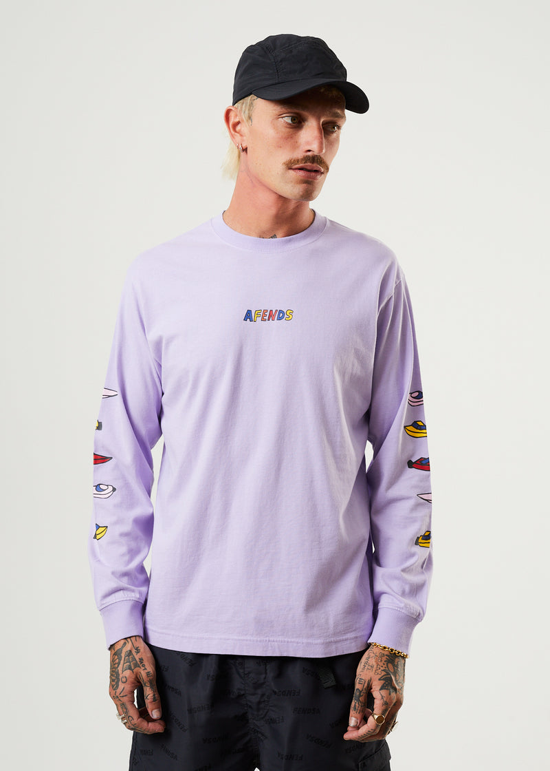 Afends Mens Wahzoo - Recycled Long Sleeve Graphic T-Shirt - Tulip