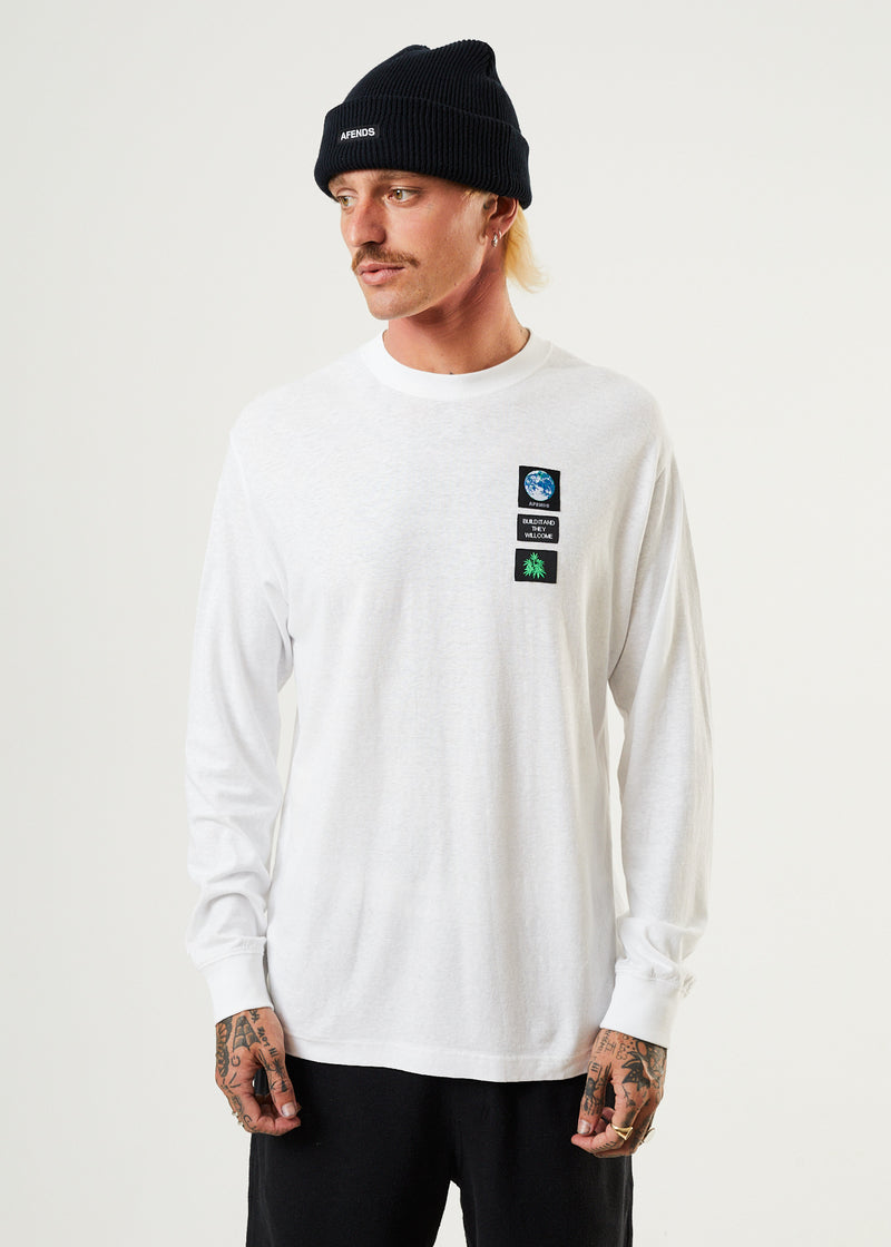 Afends Mens Build It - Hemp Long Sleeve Graphic T-Shirt - White