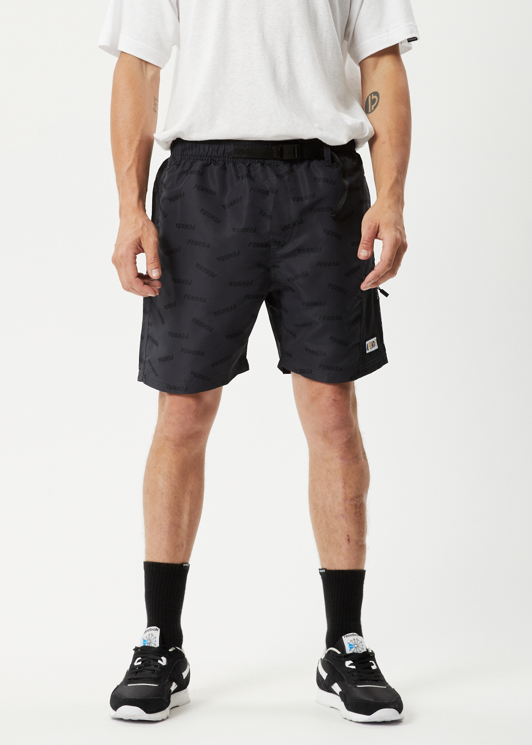 AFENDS Mens Fendsa - Elastic Waist Spray Shorts - Charcoal 