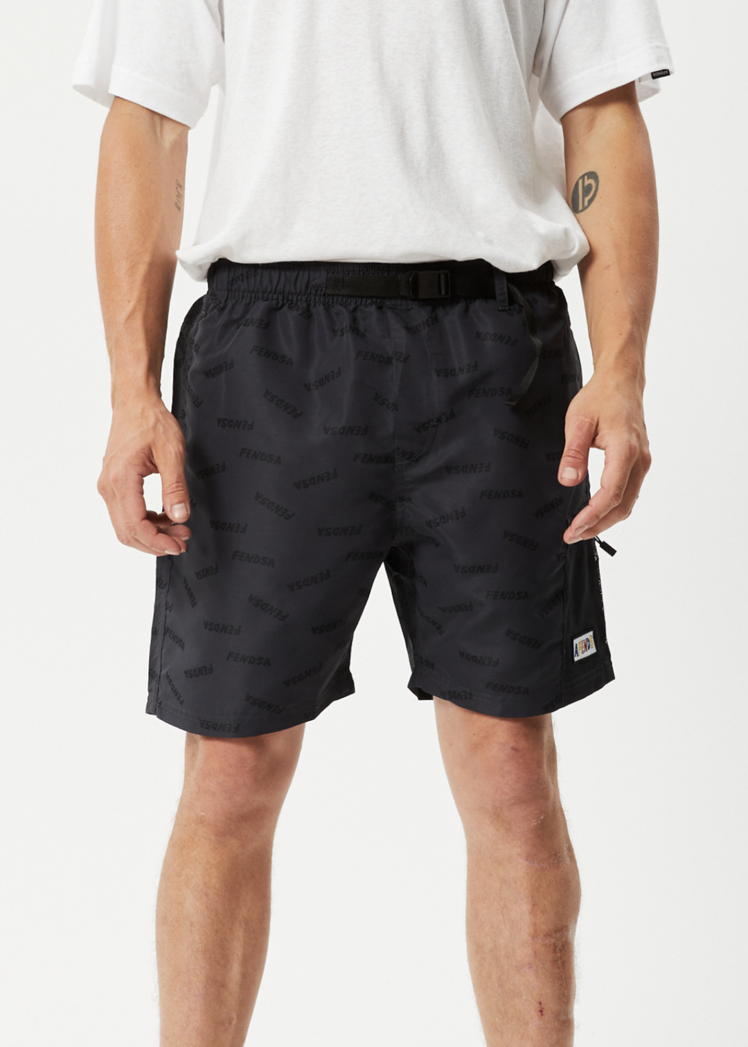 AFENDS Mens Fendsa - Elastic Waist Spray Shorts - Charcoal 