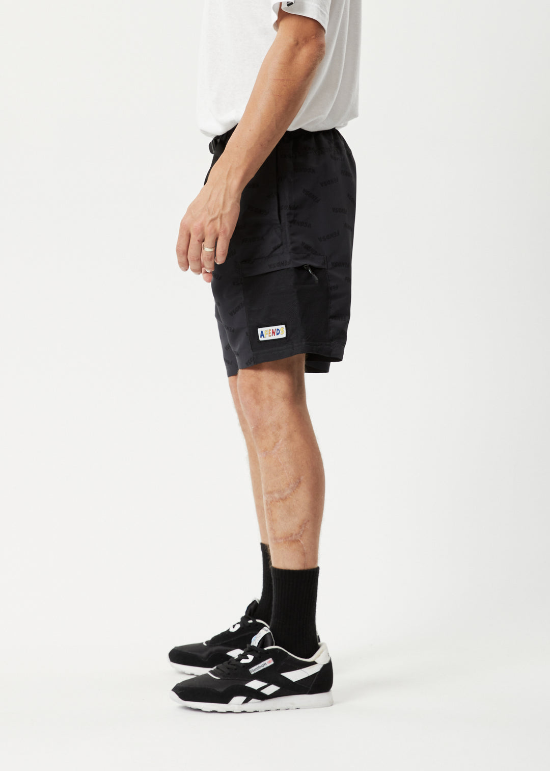 AFENDS Mens Fendsa - Elastic Waist Spray Shorts - Charcoal 