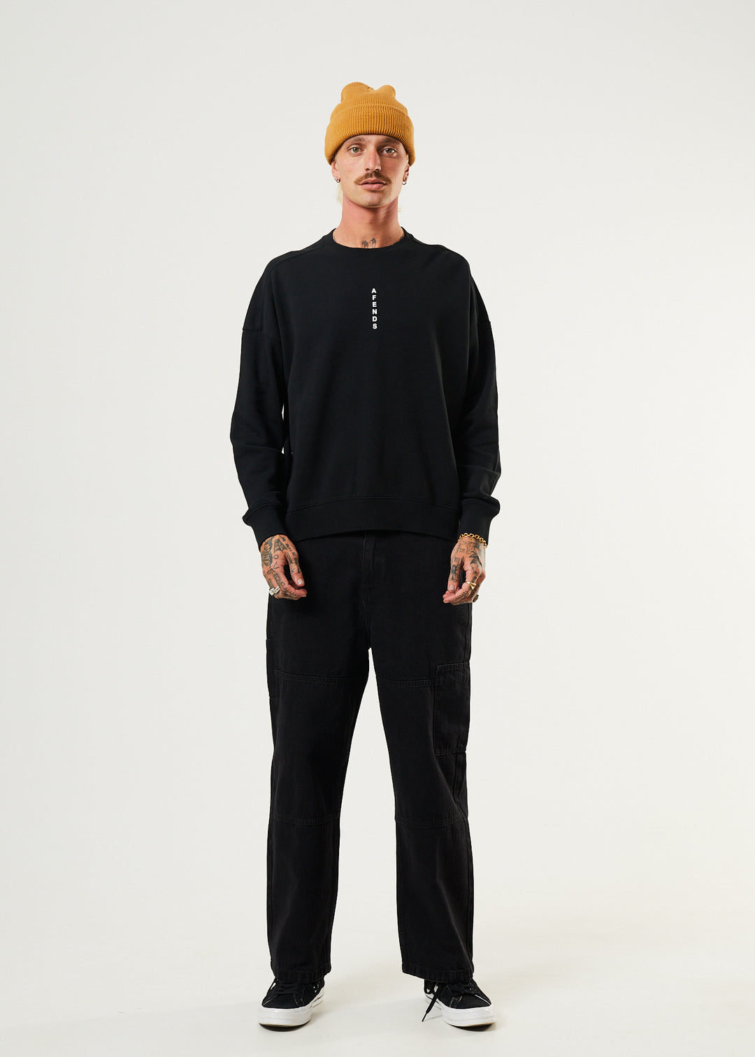 AFENDS Mens Machine - Crew Neck Jumper - Black 