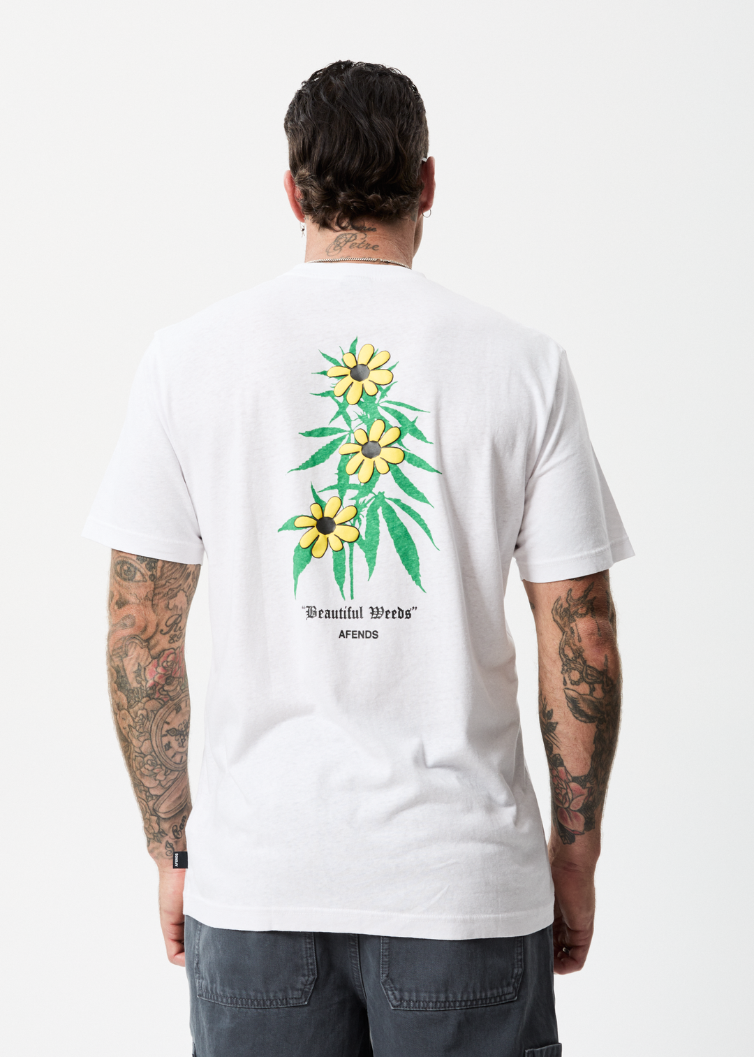 AFENDS Mens Beautiful Weeds - Retro Graphic T-Shirt - White 